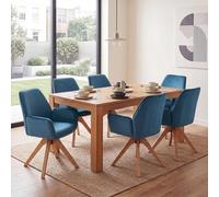 Lot de 6 chaises de salle à manger HWC-G67, chaises de table à manger et de cuisine avec accoudoirs, pivotantes, en bois et velours 320 g/m², MVG bleu turquoise