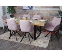 Lot De 6 Chaises De Salle À Manger Hwc-J69, Chaise De Cuisine Avec Accoudoirs, Pivotante Auto-Position, Velours Rose Multicolore