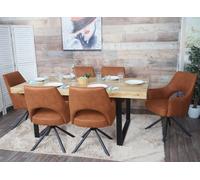 Lot de 6 chaises de salle à manger HWC-K30, fauteuil de cuisine, pivotant Auto-Position, tissu/textile ~ aspect daim brun