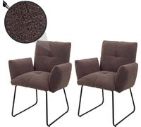Lot de 6 chaises de Salle à Manger HWC-K34, Chaise de Cuisine rembourrée Chaise avec accoudoirs, Oeko-Tex Bouclé Tissu/Textile métal MVG - Marron