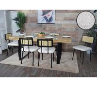 Lot De 6 Chaises De Salle À Manger Hwc-K88, Fauteuil Chaise, Certifié Fsc Bois Poly Rotin Métal Bouclé Tissu/Textile Blanc Multicolore