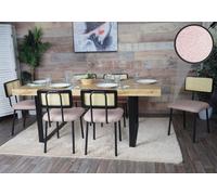 Lot De 6 Chaises De Salle À Manger Hwc-K88, Fauteuil Chaise, Certifié Fsc Bois Poly Rotin Métal Bouclé Tissu/Textile Rose Multicolore