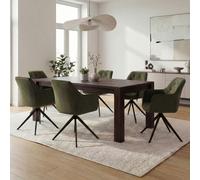 Lot de 6 chaises de salle à manger HWC-L80, chaises de cuisine rembourrées avec accoudoirs, pivotantes, métal et tissu vert