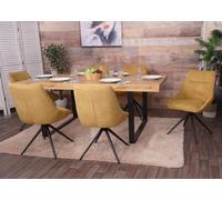 lot de 6 chaises de salle à manger HWC-M65, chaise de cuisine fauteuil chaise, pivotante auto position métal tissu/textile ~ jaune moutarde