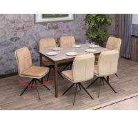 Lot de 6 chaises de salle à manger HWC-M68, fauteuil de cuisine, pivotant Auto-Position, métal tissu/textile beige