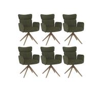 Lot de 6 chaises de salle à manger HWC-N11, chaise pivotante avec retour automatique, tissu bouclé 350 g/m² Öko-Tex vert, pieds aspect bois