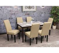 lot de 6 chaises de salle à manger HWC-N66, chaise de cuisine fauteuil en bois massif similicuir ~ crème, pieds noirs
