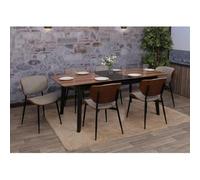 Mendler Lot de 6 chaises de Salle à Manger HWC-O45 (370g/m²) Aspect Noyer, Gris Clair