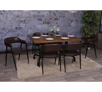 Lot de 6 chaises de salle à manger HWC-P29, chaise de cuisine, chaise à dossier, chaise rembourrée, style industriel rétro vintage, similicuir marron foncé