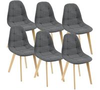 Lot de 6 Chaises de Salle à Manger Design Sièges Rembourrés Polyester Pieds en Bois de Hêtre 86 x 53 x 47 cm Gris Foncé