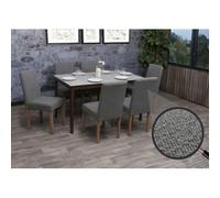 Lot de 6 chaises de salle à manger Littau, chaise de cuisine à dossier haut, tissu/textile bou ois gris, pieds couleur naturelle
