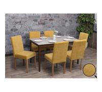 Lot de 6 chaises de salle à manger Littau, chaise de cuisine à dossier haut, tissu/textile chenille bois jaune, pieds couleur naturelle