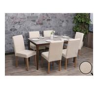 Lot de 6 chaises de salle à manger Littau, chaise de cuisine à dossier haut, tissu/textile chenille bois crème, pieds couleur naturelle