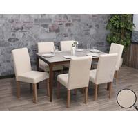 Lot de 6 chaises de salle à manger Littau, chaise de cuisine à dossier haut, tissu/textile chenille bois crème, pieds couleur naturelle