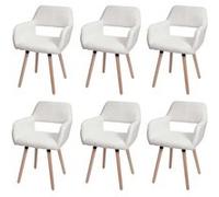 Lot de 6 chaises de salle à manger HWC-A50 II, chaise de cuisine chaise rembourrée, bois tissu/textile bouclé (450g/m²) MVG crème