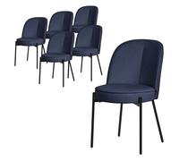 Lot de 6 chaises de salle à manger ML-Design bleu foncé polyester structure métal dossier arrondi
