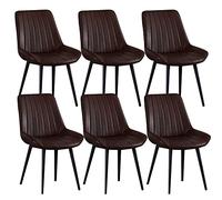Lot de 6 chaises de salle à manger modernes du milieu du siècle avec coussin en polyuréthane marron, pieds en métal, meubles élégants pour cuisine et salon avec dossier, pieds noirs, design