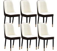 Lot de 6 chaises de salle à manger modernes en cuir pour salon et chambre à coucher - Chaises de bureau à dossier simple en blanc et marron - Chaises d'ordinateur élégantes, taille unique
