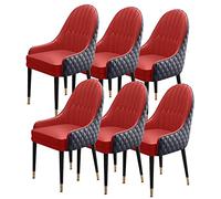Lot de 6 chaises de salle à manger modernes rembourrées en cuir microfibre doux avec pieds en bois, fauteuils élégants rouge rubis et noir pour meubles de cuisine et de salon