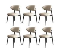 Lot de 6 chaises de salle à manger rembourrées modernes du milieu du siècle avec dossier incurvé et pieds en bois pour cuisine et salon - Design élégant noir et kaki clair