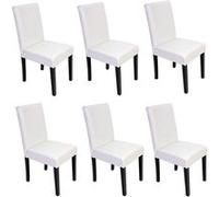 Lot de 6 chaises de séjour Littau, cuir reconstitué blanc, pieds foncés Blanc G