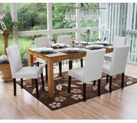 Mendler Lot de 6 chaises de séjour Littau - Simili-Cuir, Blanc Mat, Pieds foncés