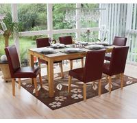 Mendler Lot de 6 chaises de séjour Littau - Simili-Cuir, Brun Rouge, Pieds clairs