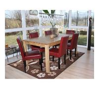 Mendler Lot de 6 chaises de séjour Littau – Simili-cuir rouge, pieds foncés