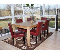 Mendler Lot de 6 chaises de séjour Littau - Simili-Cuir, Rouge, Pieds foncés