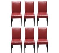 Mendler Lot de 6 chaises de séjour Littau - Simili-Cuir, Rouge, Pieds foncés
