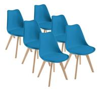 Lot de 6 chaises DEWINNER - Coloris : Bleu - Style : scandinave - Pieds : bois