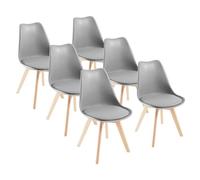 Lot de 6 chaises DEWINNER - Coloris :Gris - Style : scandinave - Pieds : bois
