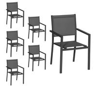 Happy Garden Lot de 6 chaises empilables en Aluminium Anthracite et textilène Gris