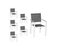 Happy Garden Lot de 6 chaises empilables en aluminium blanc et textilène gris