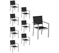 Happy Garden Lot de 6 chaises empilables en aluminium gris et textilène noir