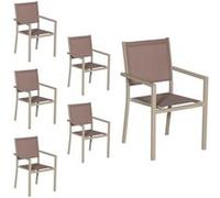 Happy Garden Lot de 6 chaises empilables en aluminium et textilène – Taupe