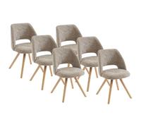 Lot de 6 chaises en tissu et bois d'hévéa - Taupe - VESIANI