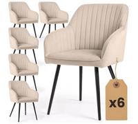 Lot de 6 Chaises en velours à surpiqûres FLORENCE Beige pieds noirs