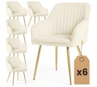 Lot de 6 Chaises en velours à surpiqûres FLORENCE Crème pieds dorés