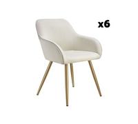 Lot de 6 chaises en velours côtelé forme ergonomique crème/or