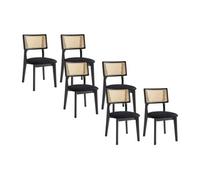 Vente-unique - Lot de 6 chaises en Velours, Effet rotin et Bois d'hévéa - Noir - CALENYA - Salle à Manger