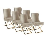 Lot de 6 chaises en velours et acier inoxydable doré - Beige - MARELANO de Pascal MORABITO