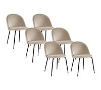 Lot de 6 chaises en velours et acier inoxydable noir - Beige - MELBOURNE