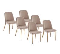 Lot de 6 chaises en velours et métal effet bois - Beige - MINAGRI