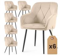 Lot de 6 Chaises en velours matelassées DIAMANTE Beige pieds noirs