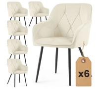 Lot de 6 Chaises en velours matelassées DIAMANTE Crème pieds noirs