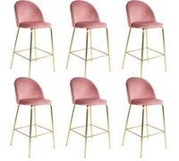 MEYRIN - Lot de 6 Chaises Hautes Velours Rose et Pieds Métal Doré - Altobuy Rose