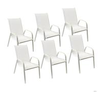 Happy Garden Lot de 6 chaises de Jardin Marbella - Textilène et Aluminium Blanc