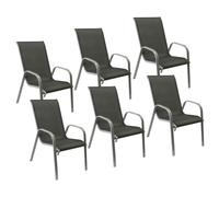 Happy Garden - Lot de 6 chaises de jardin Marbella - Textilène et aluminium gris H. 92,5 cm