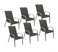 Happy Garden - Lot de 6 chaises de jardin Marbella - Textilène et aluminium gris H. 92,5 cm